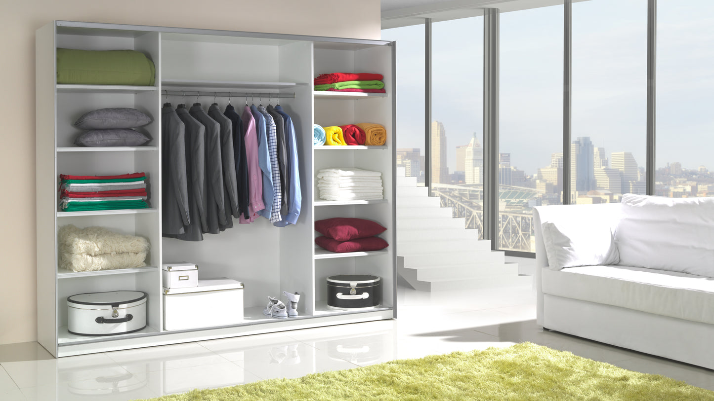 LUXY - Big Modern Wardrobe with Shelves and Rail, 2 Options >244cm<