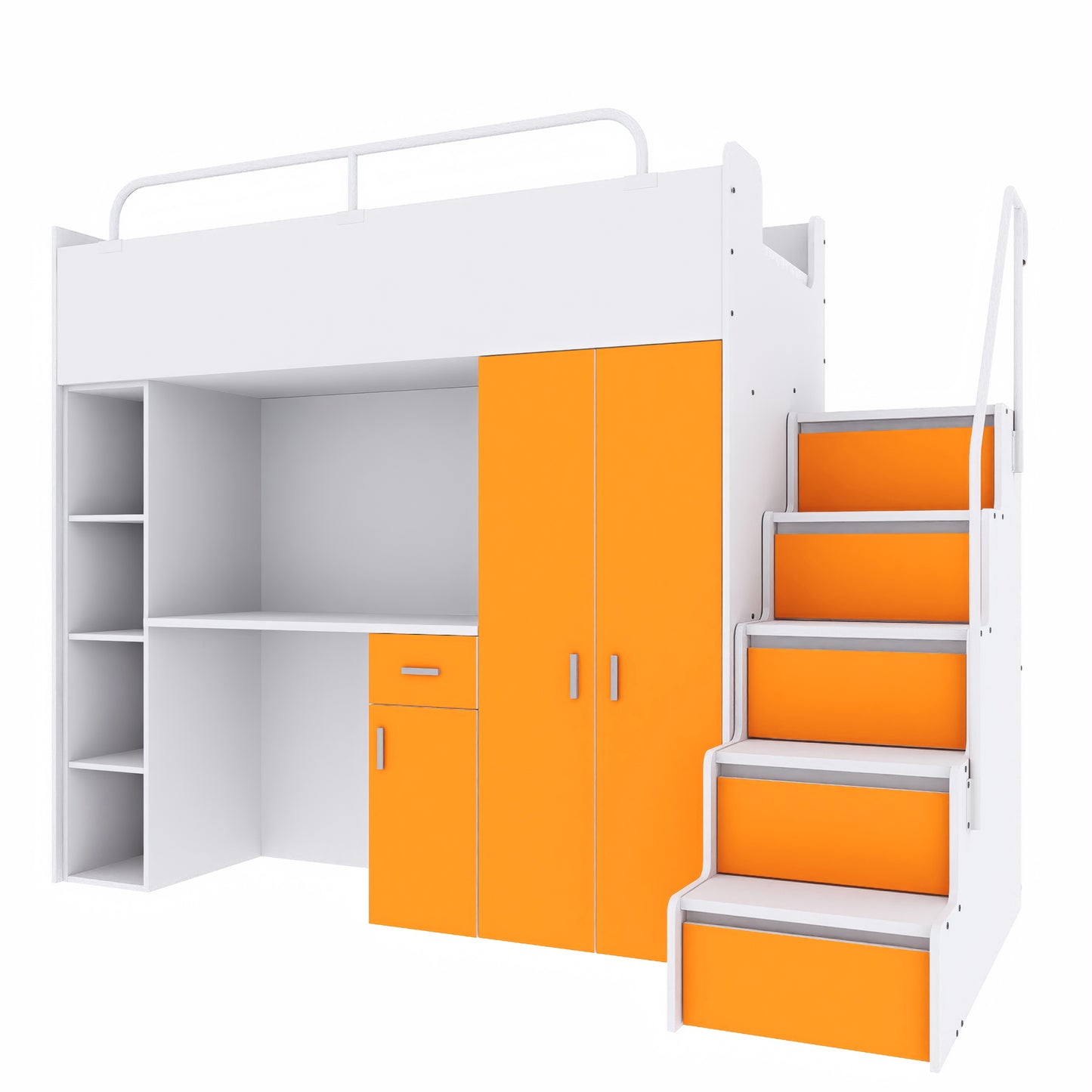 Jessie 4s High Sleeper Modern Set with Wardrobe Desk Stairs and Cabin Bed