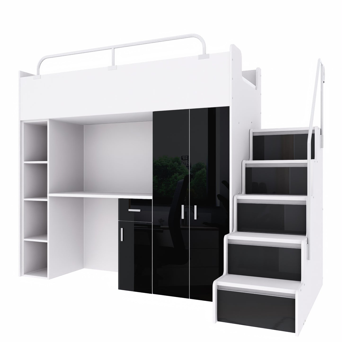 Jessie 4s High Sleeper Modern Set with Wardrobe Desk Stairs and Cabin Bed