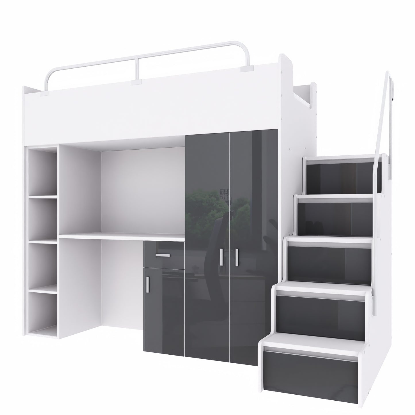 Jessie 4s High Sleeper Modern Set with Wardrobe Desk Stairs and Cabin Bed