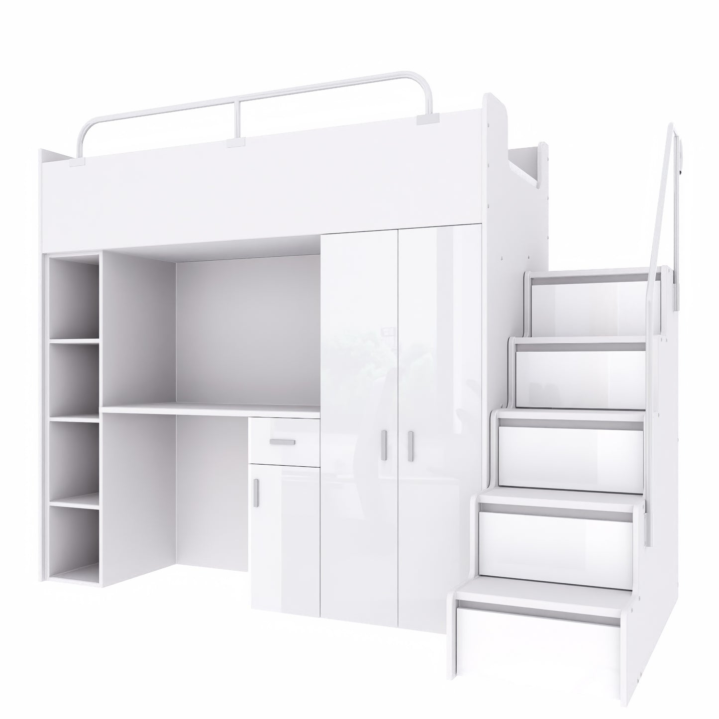 Jessie 4s High Sleeper Modern Set with Wardrobe Desk Stairs and Cabin Bed