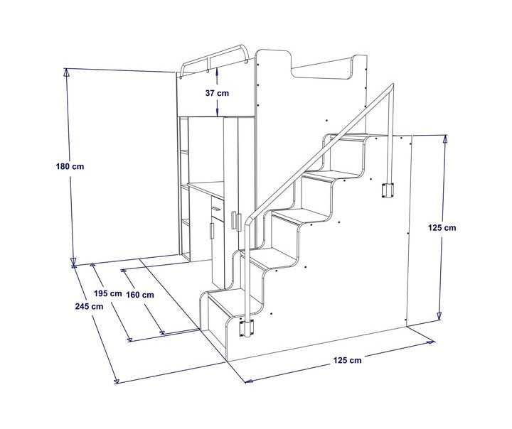 Jessie 4s High Sleeper Modern Set with Wardrobe Desk Stairs and Cabin Bed