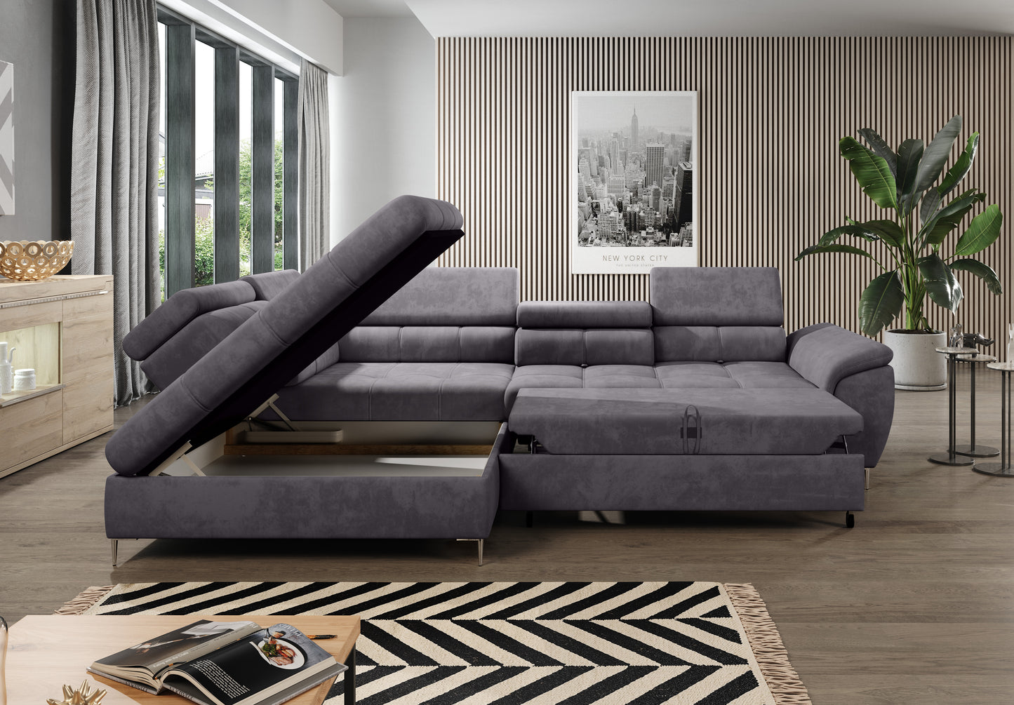 EMPONI - Luxury Corner Sofa with Double Bed & Storage For Minimialist Interiors Width 290 cm