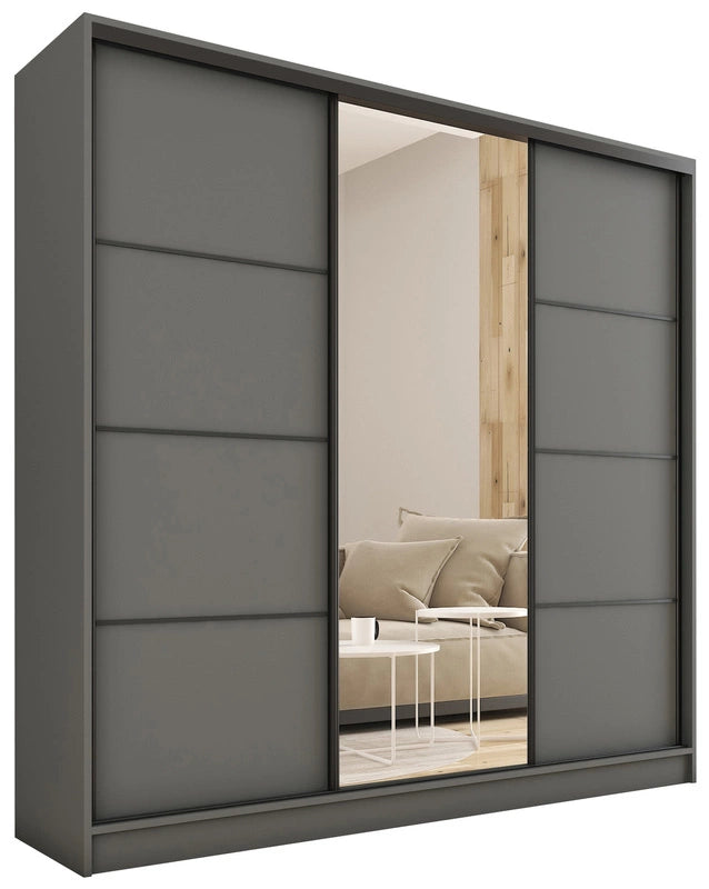 ANEYA Mirror - 3 Sliding Doors Wardrobe With Drawers Shelves 2 Rail Many Colours 180 cm