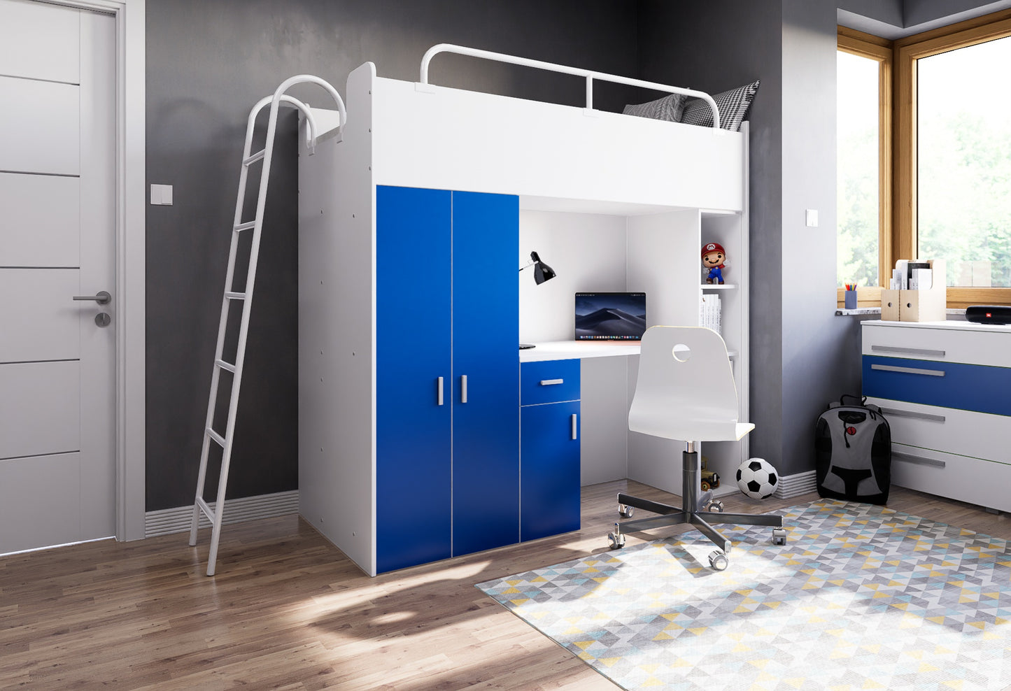 Jessie 4 - LADDERWAY HIGH SLEEPER > BED WITH LADDER ; 9 COLOUR MATT<