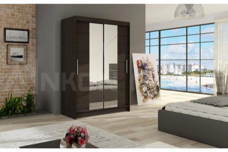 Megan - 2 Sliding Door Wardrobe with Shelves Rail Mirror Colour Choco width 120 cm