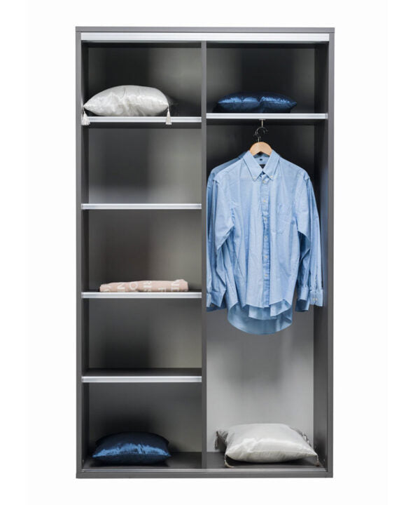 LONTIA - 2 sliding Doors Wardrobe With Shelves Rail Colour Gray/White width 120 cm
