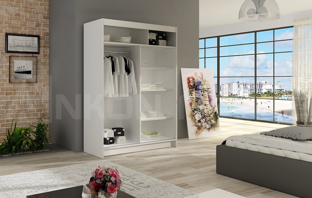 Megan - 2 Sliding Door Wardrobe with Shelves Rail Mirror Colour Black width 120 cm