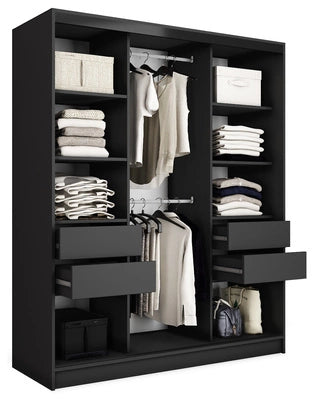 ANEYA Mirror - 3 Sliding Door Wardrobe With Drawers Shelves 2 Rail, Mirror, Various Colour 150 cm