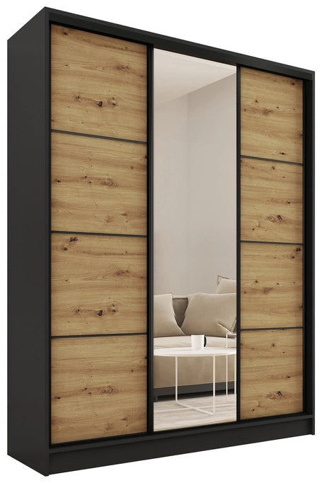 ANEYA Mirror - 3 Sliding Door Wardrobe With Drawers Shelves 2 Rail, Mirror, Various Colour 150 cm