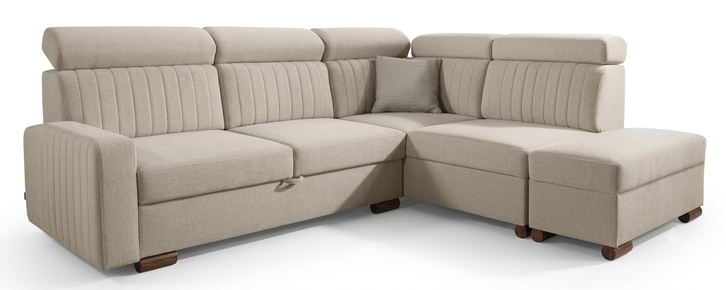 Tokio Cristap Right Hand Corner Sofa Bed | Light Beige (Maya 03), Width: 255 cm | 100"