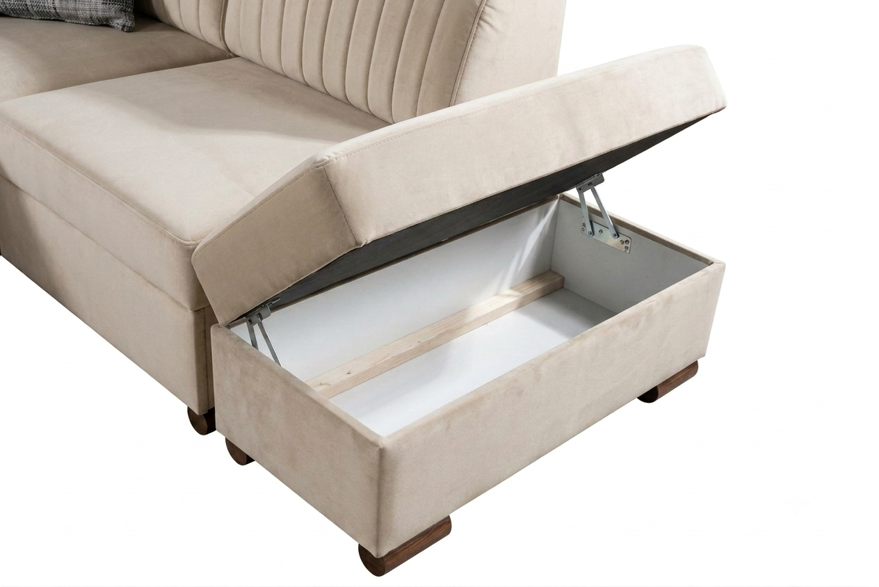 Tokio Cristap Right Hand Corner Sofa Bed | Light Beige (Maya 03), Width: 255 cm | 100"