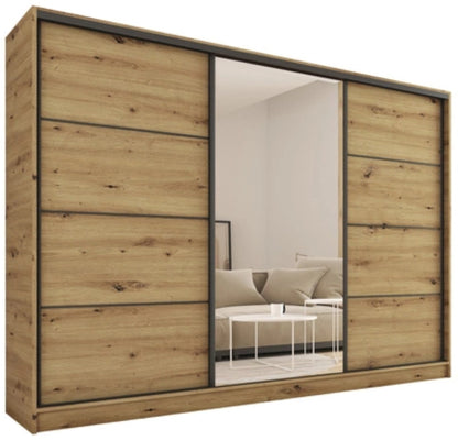 ANEYA Mirror - 3 Sliding Doors Wardrobe With Drawers Shelves 2 Rail Mirror Various Colour 250 cm