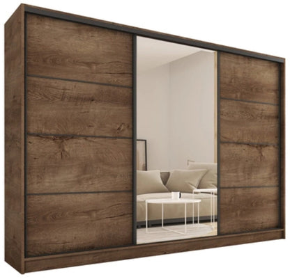 ANEYA Mirror - 3 Sliding Doors Wardrobe With Drawers Shelves 2 Rail Mirror Various Colour 250 cm