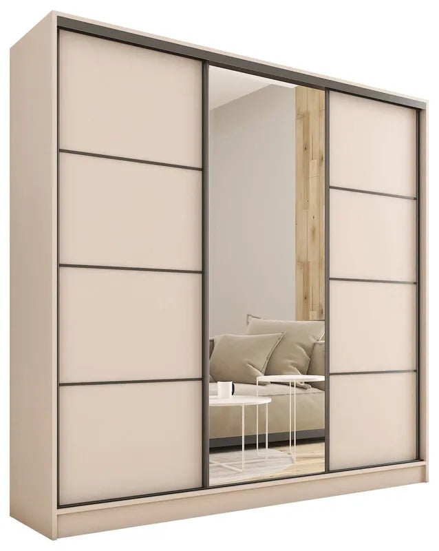 ANEYA Mirror - 3 Sliding Doors Wardrobe With Drawers Shelves 2 Rail Many Colours 180 cm