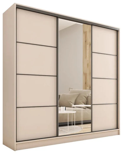 ANEYA Mirror - 3 Sliding Doors Wardrobe With Drawers Shelves 2 Rail Many Colours 180 cm