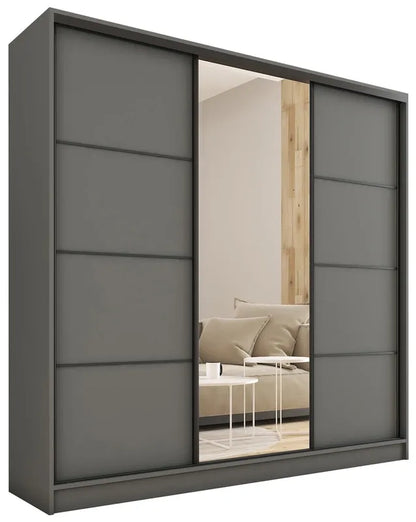 ANEYA Mirror - 3 Sliding Doors Wardrobe With Drawers Shelves 2 Rail Many Colours 180 cm