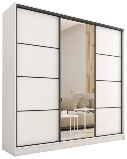 ANEYA Mirror - 3 Sliding Doors Wardrobe With Drawers Shelves 2 Rail Many Colours 180 cm
