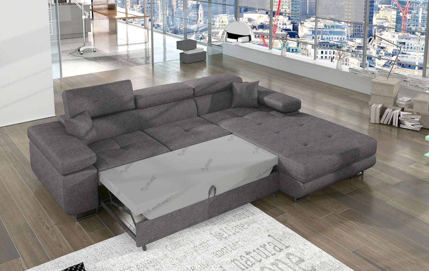 ARALANDO -L-Shape Left Corner Sofa Bed with Sleeping Function Storage Colour Grey FAST DELIVERY Width 289 cm
