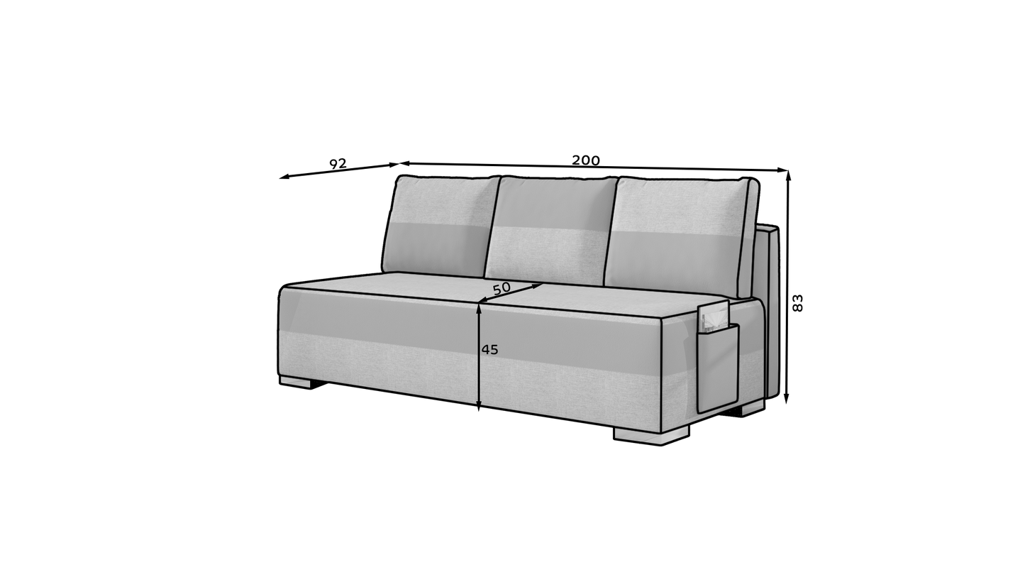 ETELE - Sofa with Double Bed & Storage Width 200 cm