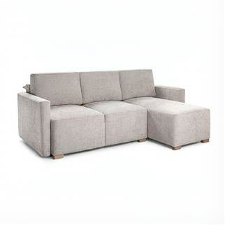 A light grey upholstered sectional sofa with a right-facing chaise lounge, shown from a three-quarter angle against a plain white background.