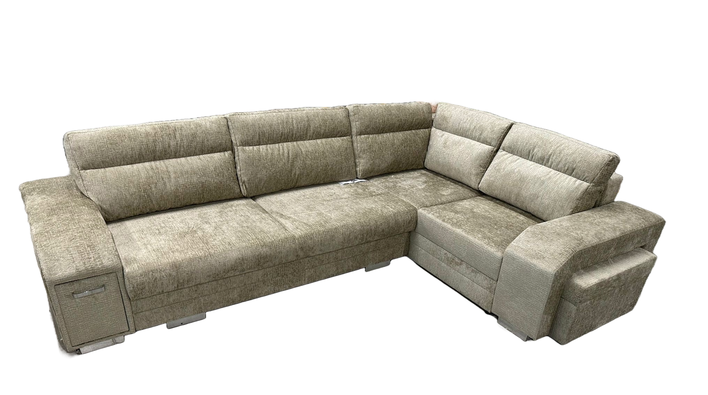 ALUNA- Corner Sofa Bed Golden Beige with Footstool with pull out bed >305 x 205 cm<