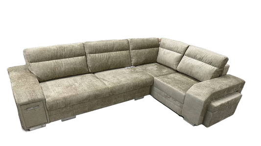 ALUNA- Corner Sofa Bed Golden Beige with Footstool with pull out bed >305 x 205 cm<