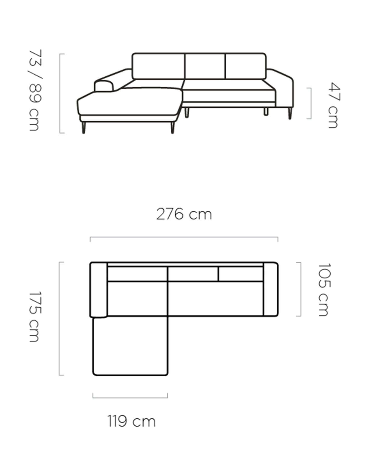 CARINOL - L-Shape Corner Sofa Bed With Sleeping Function Velvet width 276 cm