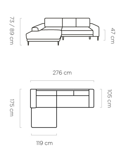 CARINOL - L-Shape Corner Sofa Bed With Sleeping Function Velvet width 276 cm