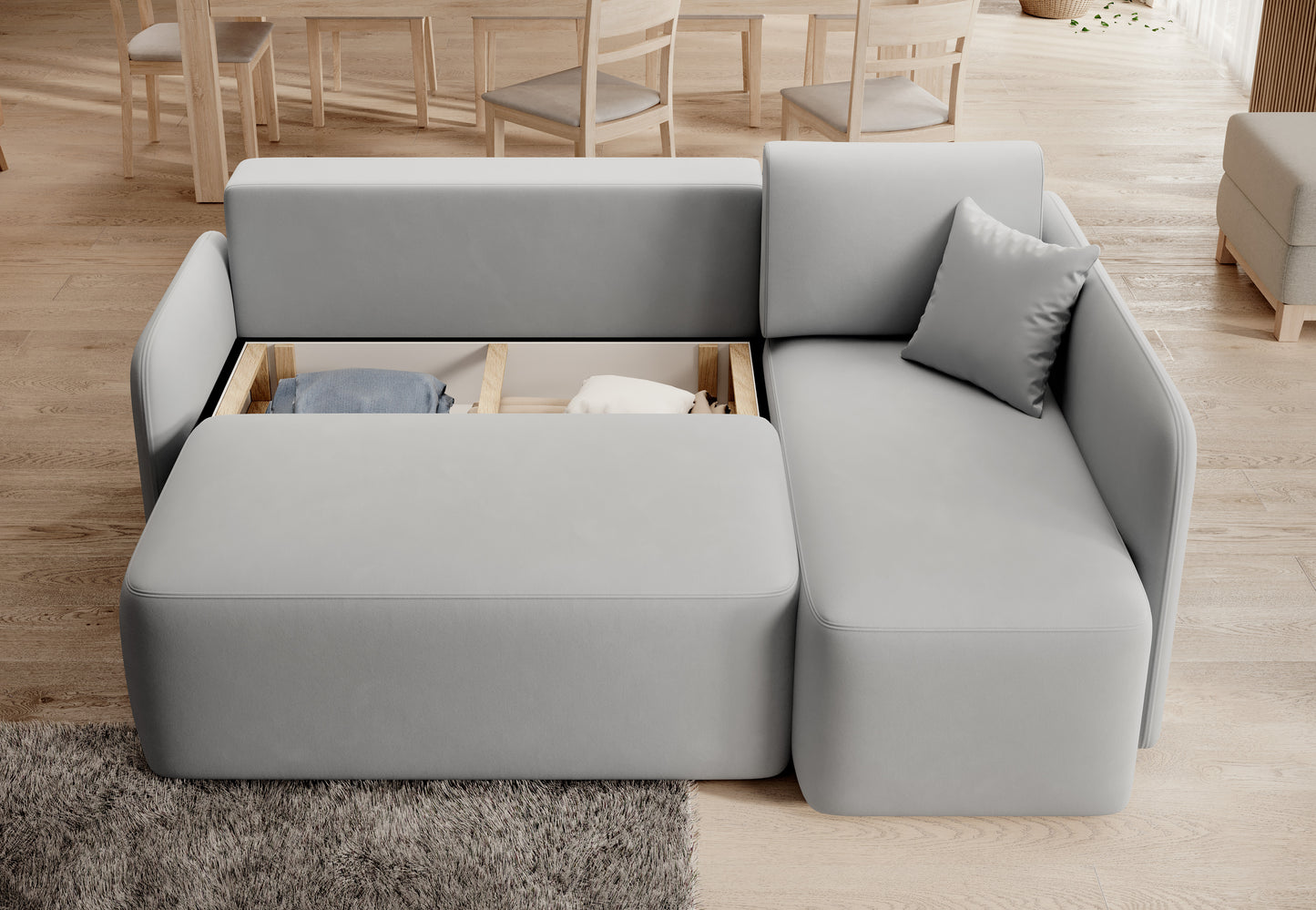 HANOKI -  Corner Sofa Bed with Storage and Sleeping Function Various Colours Width 206 cm