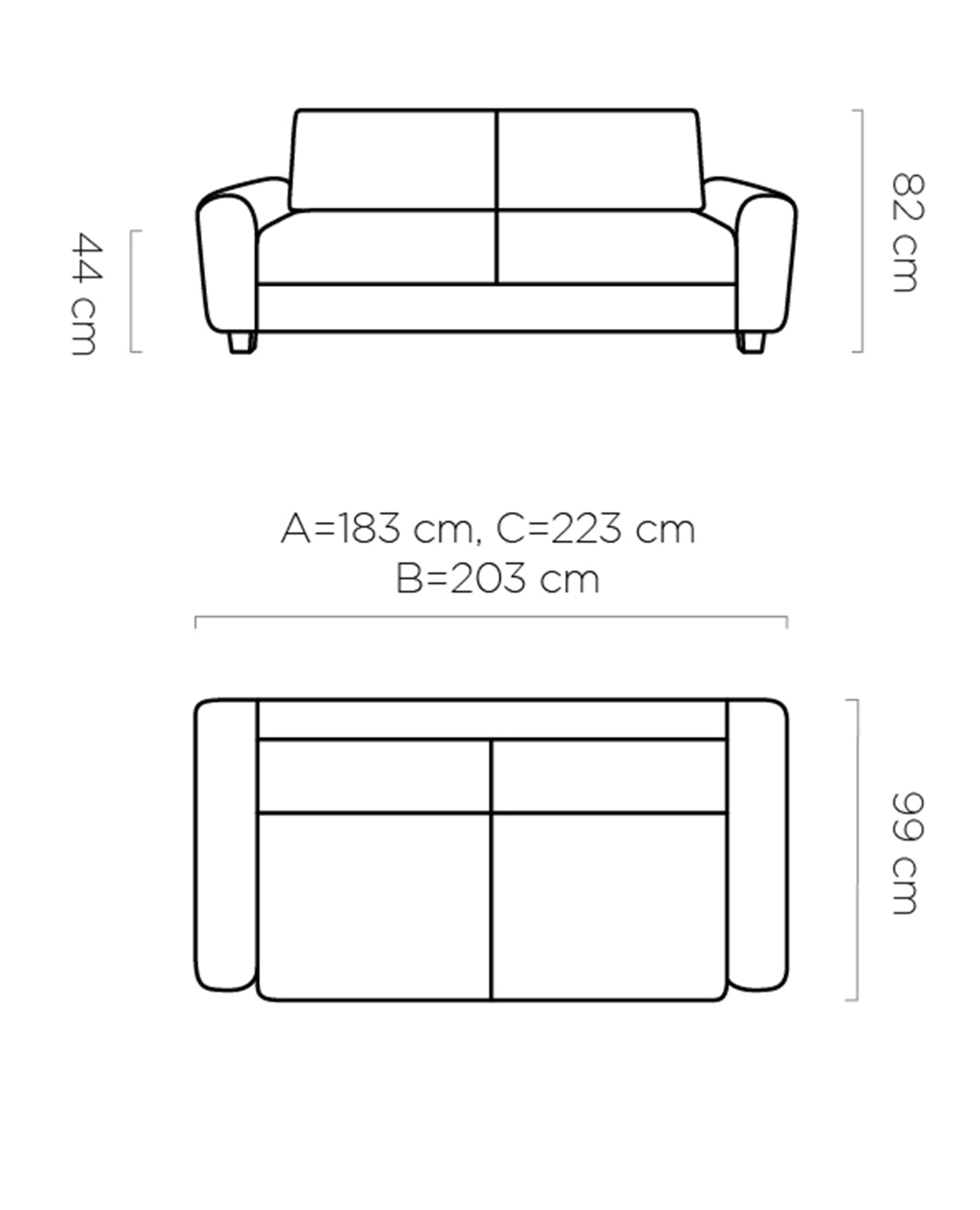 CALRO C - Sofa with Pull Out Bed Custom Colour Width 223 cm