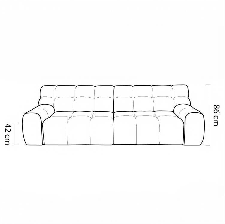 Black and white line drawing of a sofa with dimension labels showing 42 cm width and 86 cm height on a plain white background.