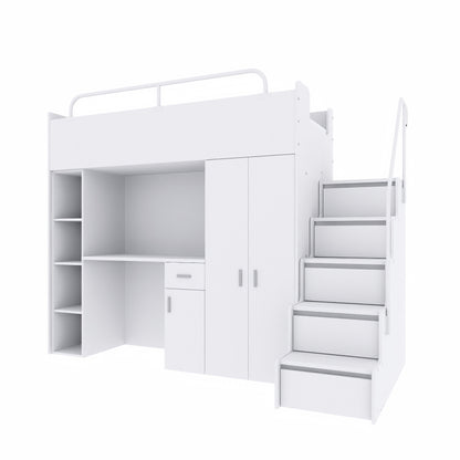 Jessie 4s High Sleeper Modern Set with Wardrobe Desk Stairs and Cabin Bed