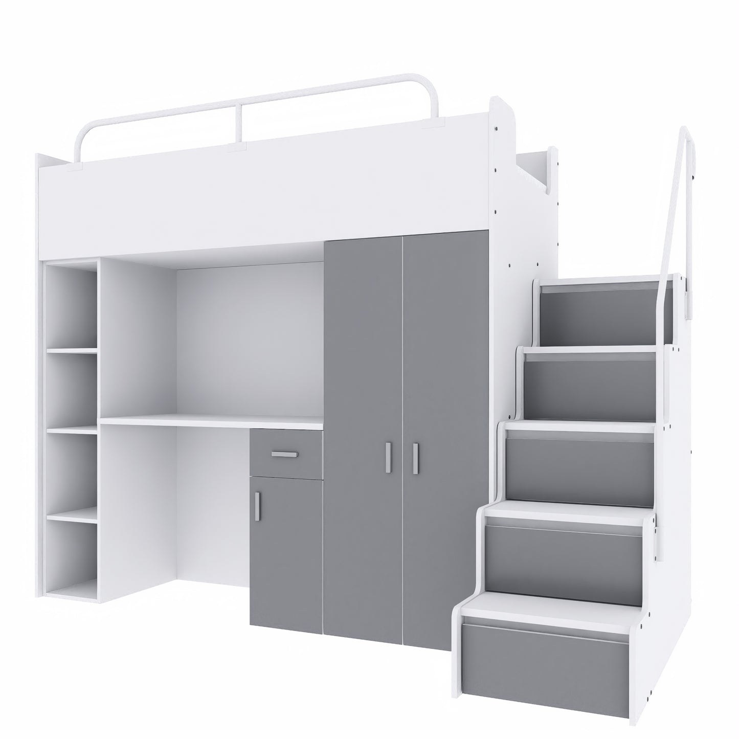Jessie 4s High Sleeper Modern Set with Wardrobe Desk Stairs and Cabin Bed