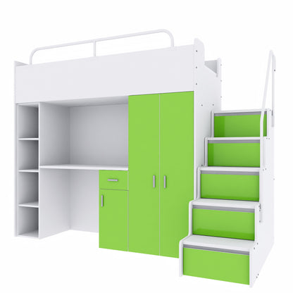 Jessie 4s High Sleeper Modern Set with Wardrobe Desk Stairs and Cabin Bed