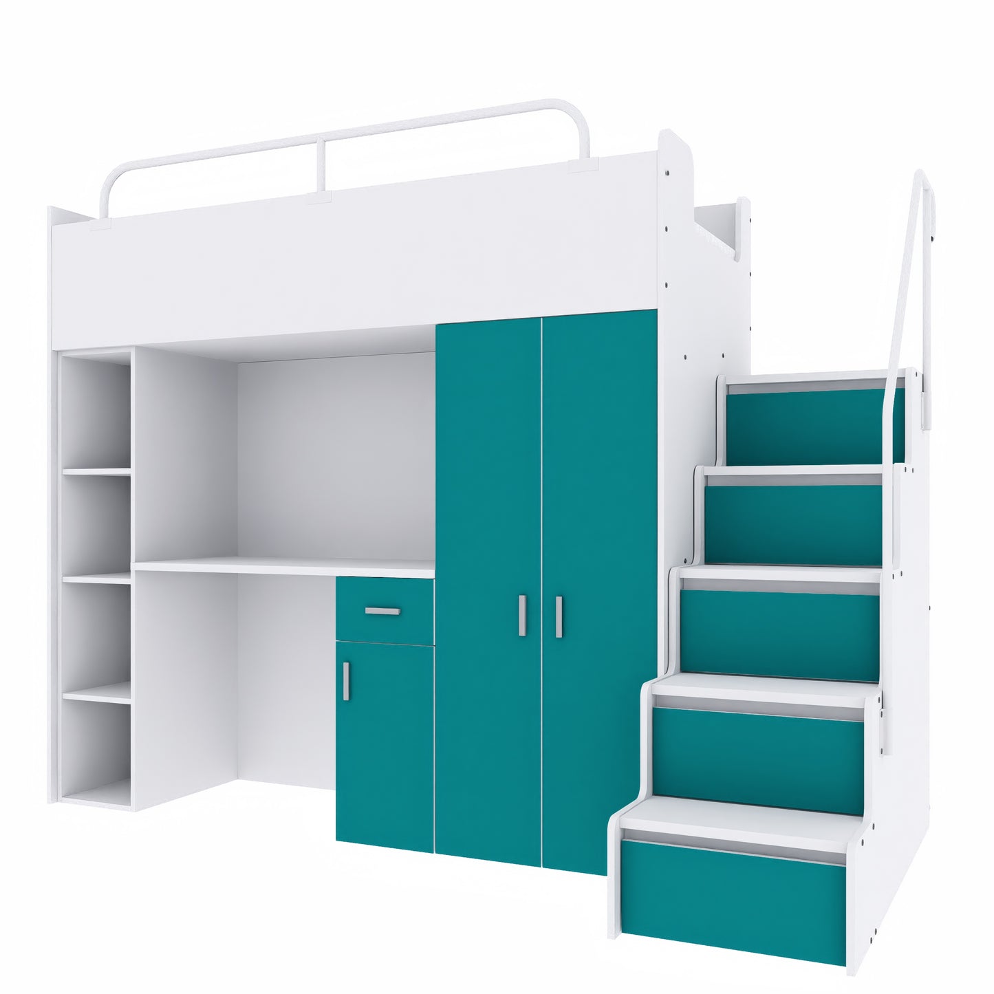 Jessie 4s High Sleeper Modern Set with Wardrobe Desk Stairs and Cabin Bed