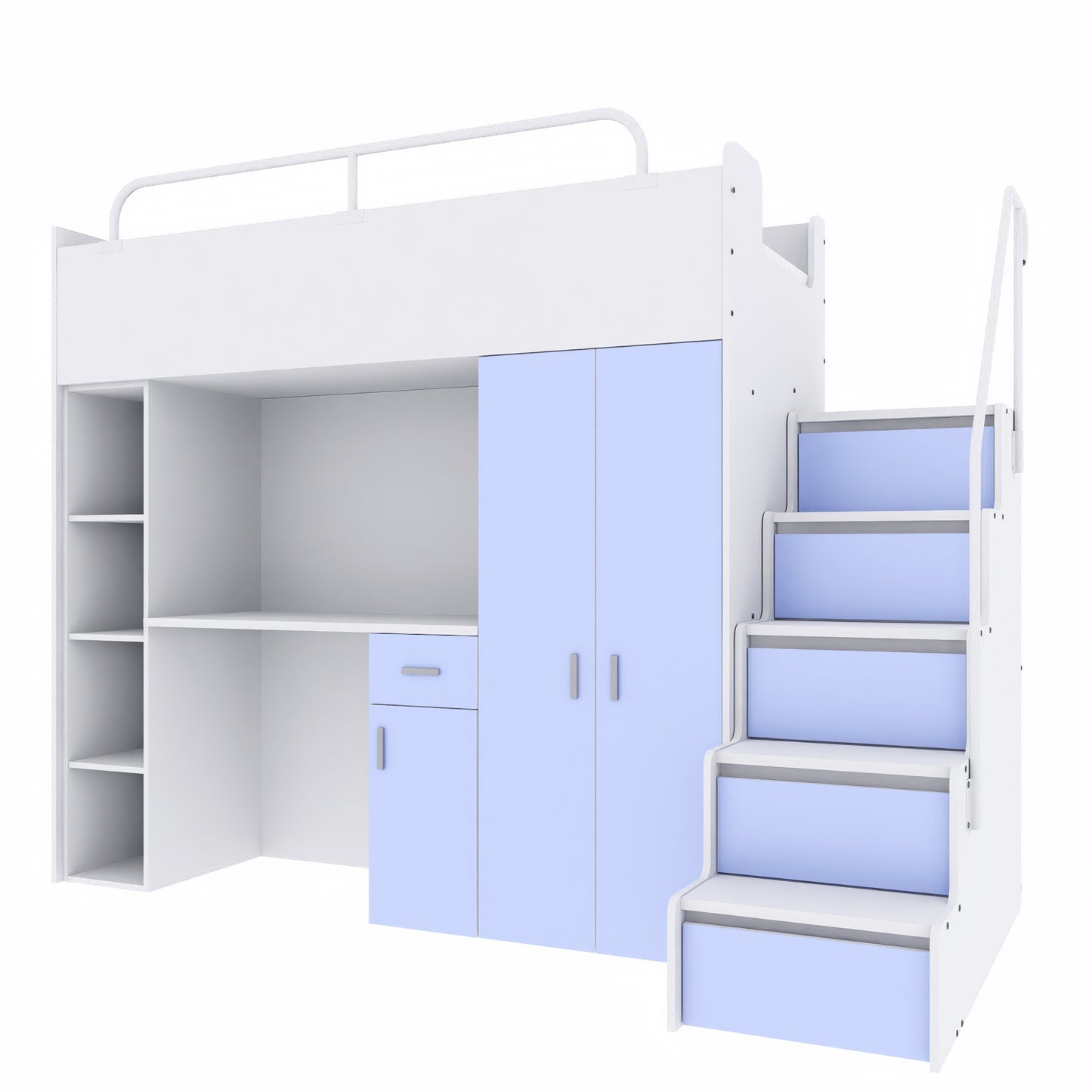 Jessie 4s High Sleeper Modern Set with Wardrobe Desk Stairs and Cabin Bed