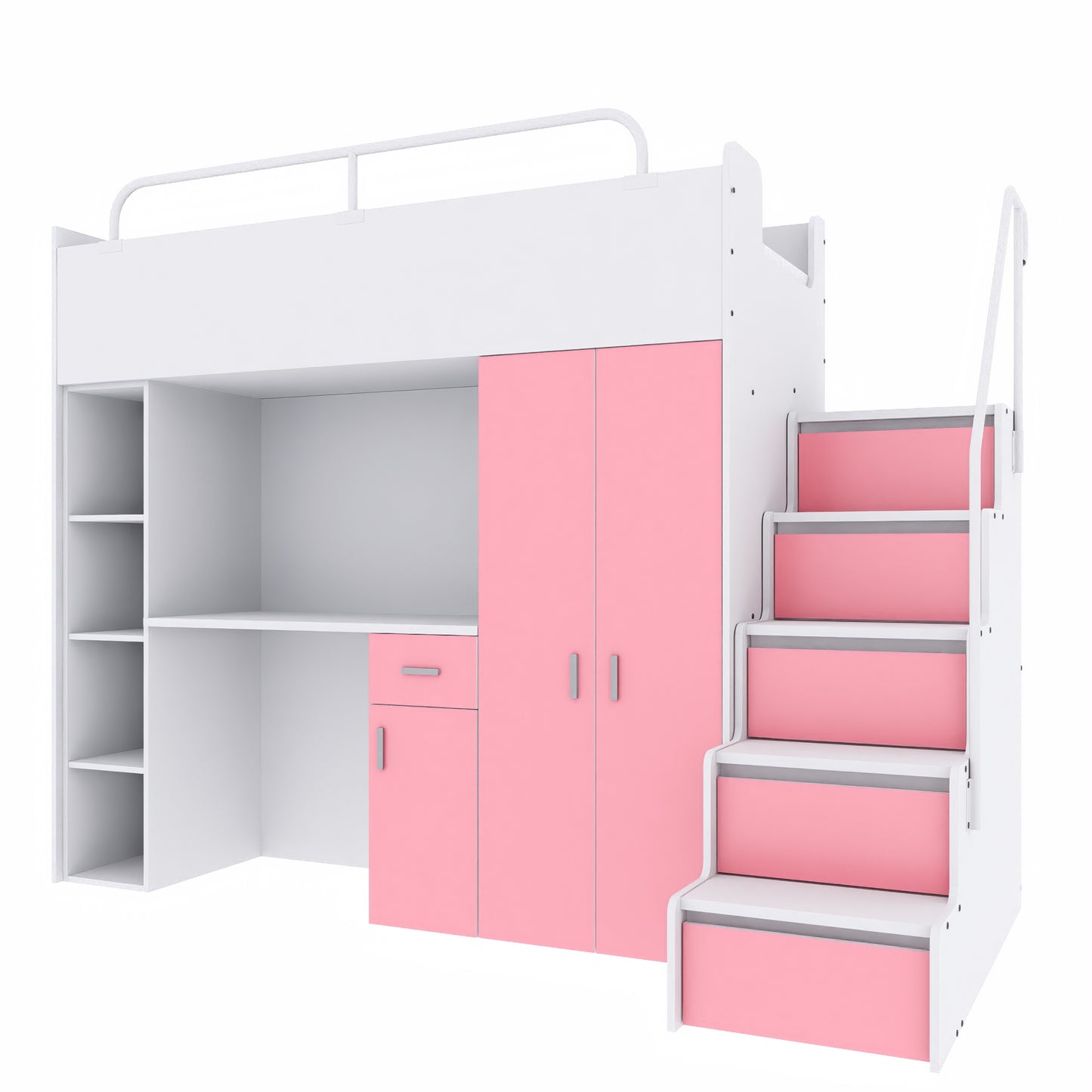Jessie 4s High Sleeper Modern Set with Wardrobe Desk Stairs and Cabin Bed