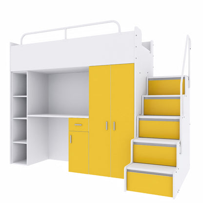 Jessie 4s High Sleeper Modern Set with Wardrobe Desk Stairs and Cabin Bed