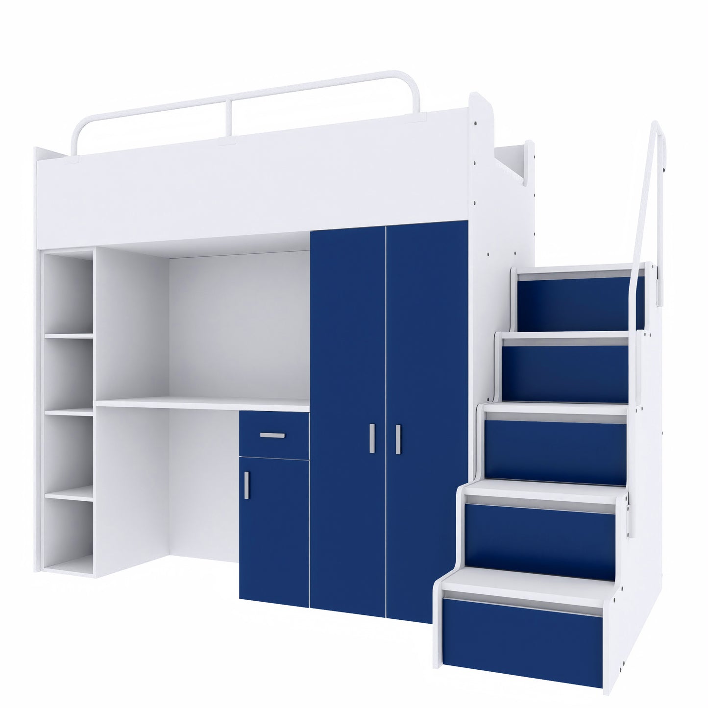 Jessie 4s High Sleeper Modern Set with Wardrobe Desk Stairs and Cabin Bed