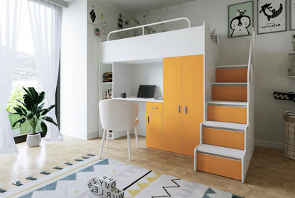 Jessie 4s High Sleeper Modern Set with Wardrobe Desk Stairs and Cabin Bed