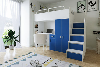 Jessie 4s High Sleeper Modern Set with Wardrobe Desk Stairs and Cabin Bed