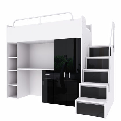 Jessie 4s High Sleeper Modern Set with Wardrobe Desk Stairs and Cabin Bed