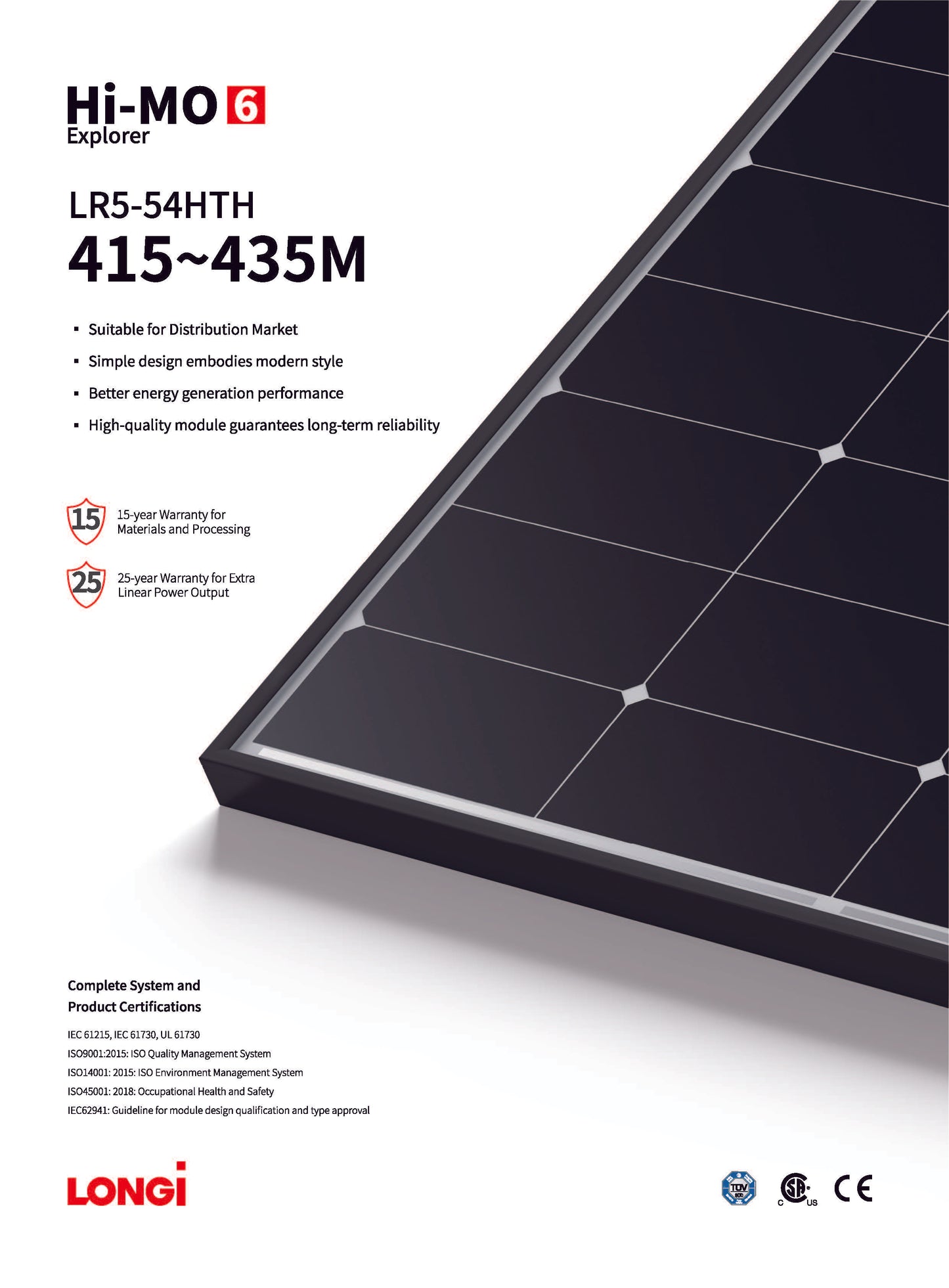 LONGI 430W PHOTOVOLTAIC MODULE HI-MO 6 EXPLORER MONOCRYSTALLINE BLACK FRAME