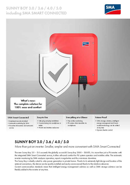 INVERTER SMA 3.6KW, ON-GRID, SINGLE-PHASE, 2 MPPT, NO DISPLAY, WIFI