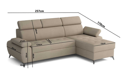 GALAXY Corner Sofa with Sleeping Function and Storage Custom Colour Width 257 cm