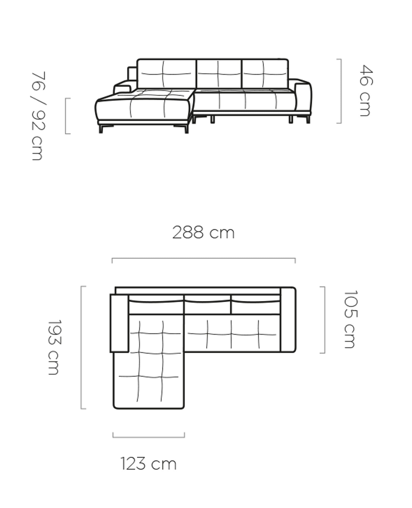 HAVANA - Luxury Corner Sofa with Sleeping Function, Elegant and Simple Width 288 cm