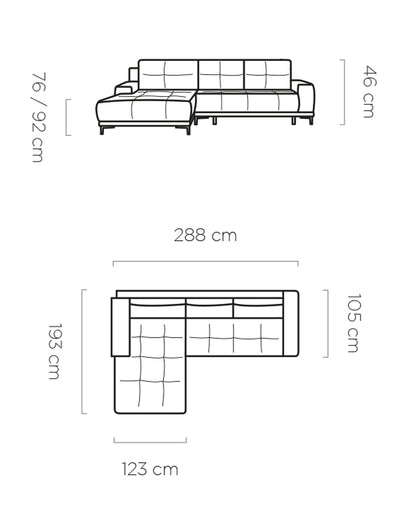 HAVANA - Luxury Corner Sofa with Sleeping Function, Elegant and Simple Width 288 cm