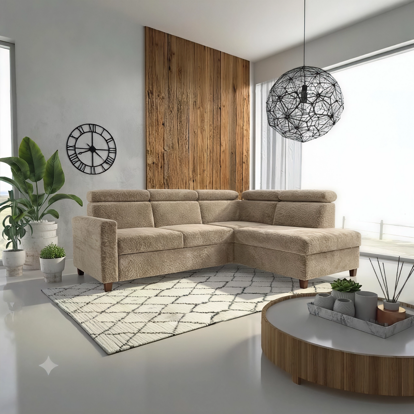 Bari CrisTap Right Hand Faced Corner Sofa Bed with Storage