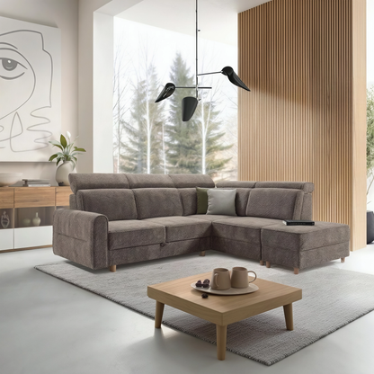 Spello Right-Hand Corner Sofa Bed | Light Brown Chenille (Finn 16)